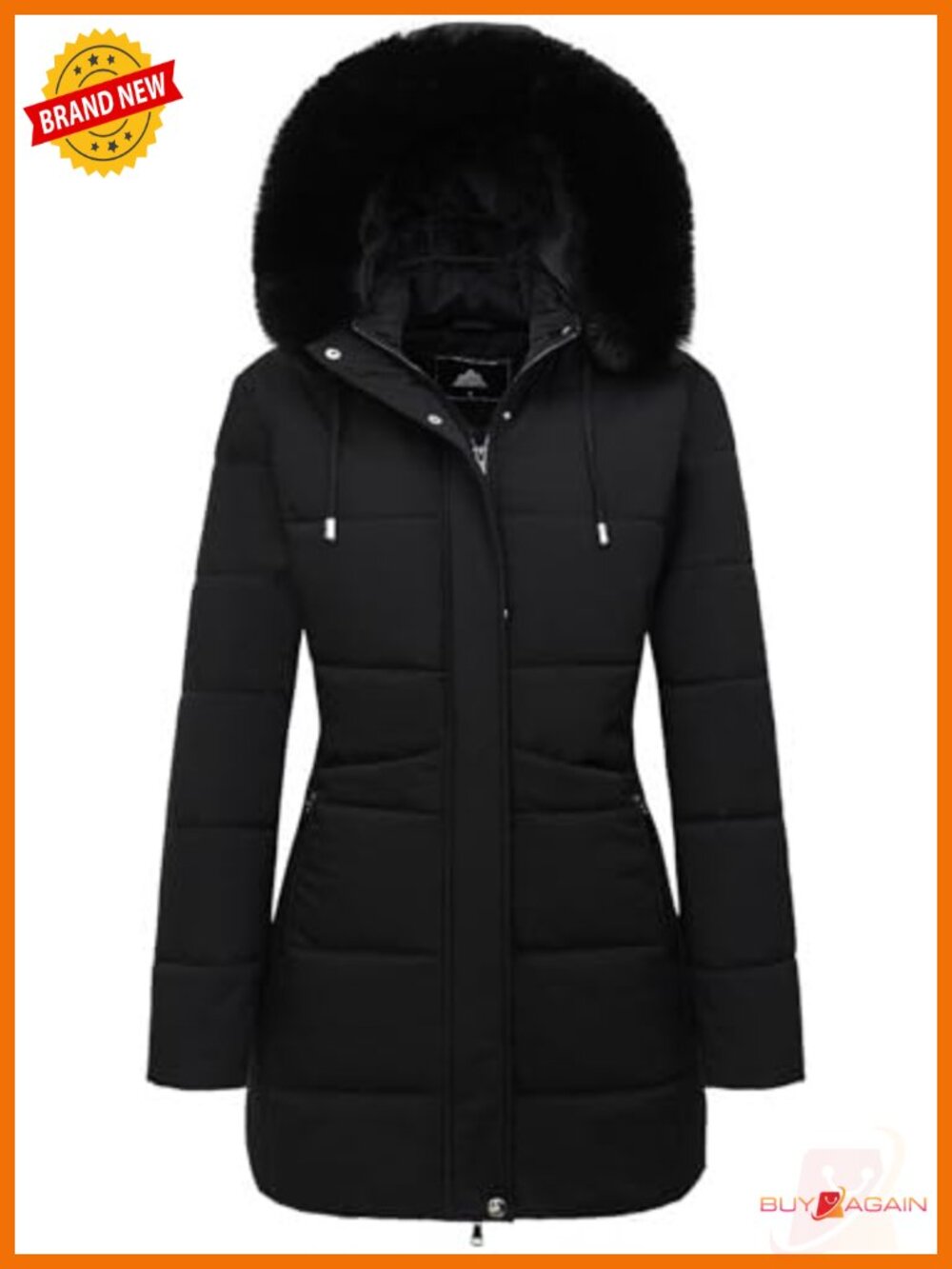 MOERDENG Women's Long Down Puffer Coat Quilted Faux Fur Hood